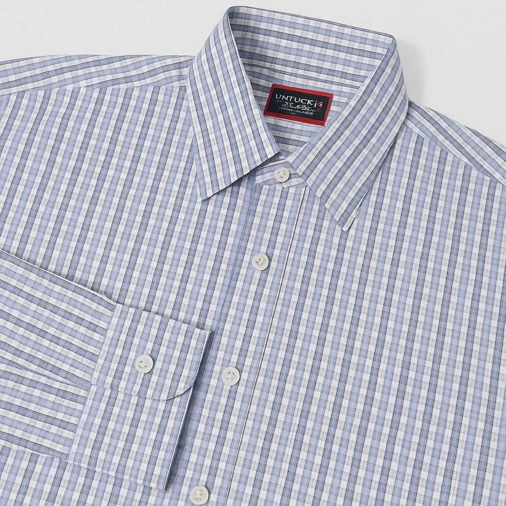 UNTUCKit Men's Size M Blue Long Sleeve Button Dress Shirt Slim Check